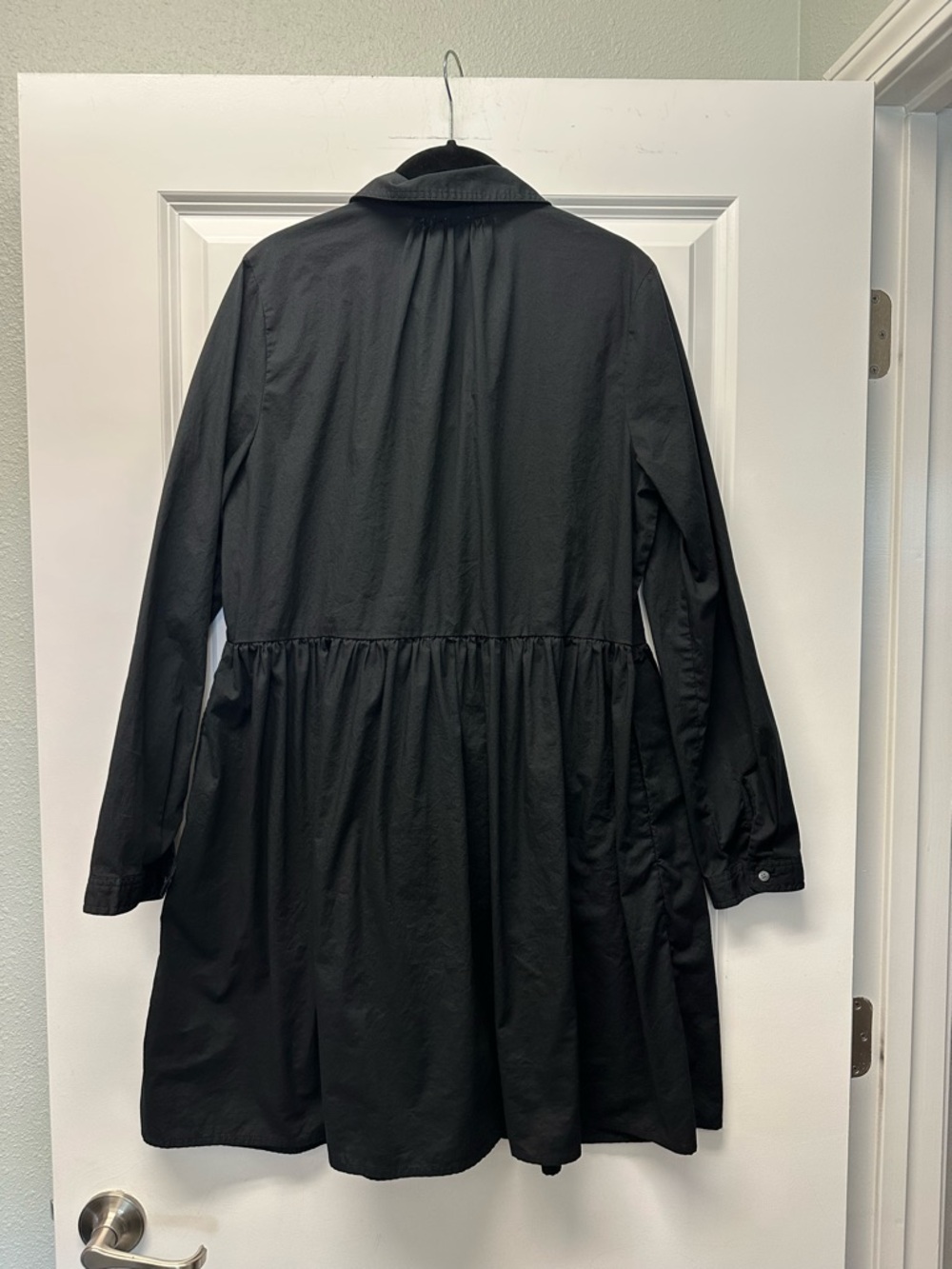 J. Crew Black Button-Front Long Sleeve Cotton Blend Gathered Shirt Dress 12 - Picture 4 of 8